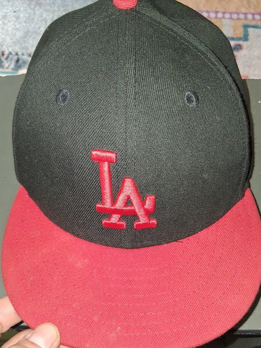 New Era Kids Black Cap with Red Brim and LA Logo